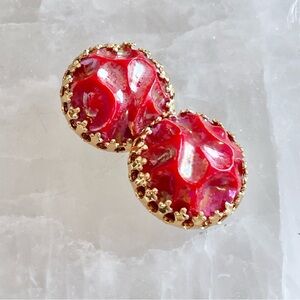 Vintage Made in Austria Iridescent Red Magenta Clip On Textured Earrings